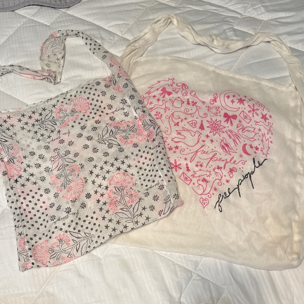 Free People Pink and Cream Floral Tote Set